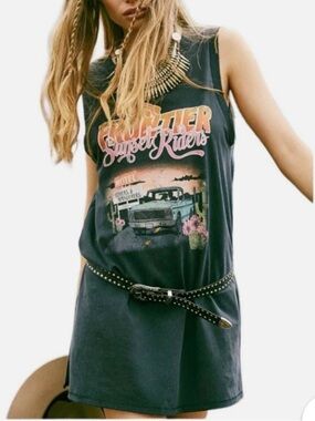 GUC Spell Vintage💯Cotton Frontier Sunset Riders Singlet Dress in Charcoal small